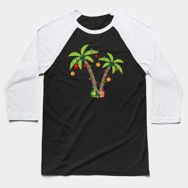 Decorated Christmas Palm Tree Tropical Baseball T-Shirt by Skylane